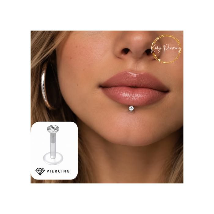 KODY PIERCING Piercing Labret Cristal Blanc Tige 8 mm - Pureté Cristalline et Grâce Souveraine