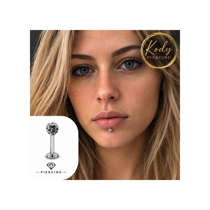 KODY PIERCING Piercing Labret Boule Cristal Blanc Résine Acier Tige 10 mm - Pureté Cristalline et Grâce Souveraine