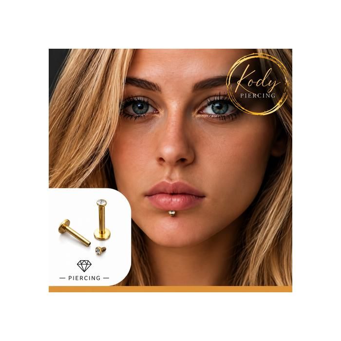 KODY PIERCING Piercing Labret Or Anodisé et Cristal Scintillant Lèvre Tragus Hélix Bijou Raffiné Éclat Éternel Tige 10mm