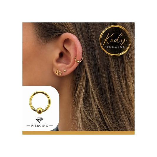 KODY PIERCING Anneau Labret Or Anodisé - Boule et Diamètre 8mm - Acier Chirurgical 316L - Style Chic et Minimaliste