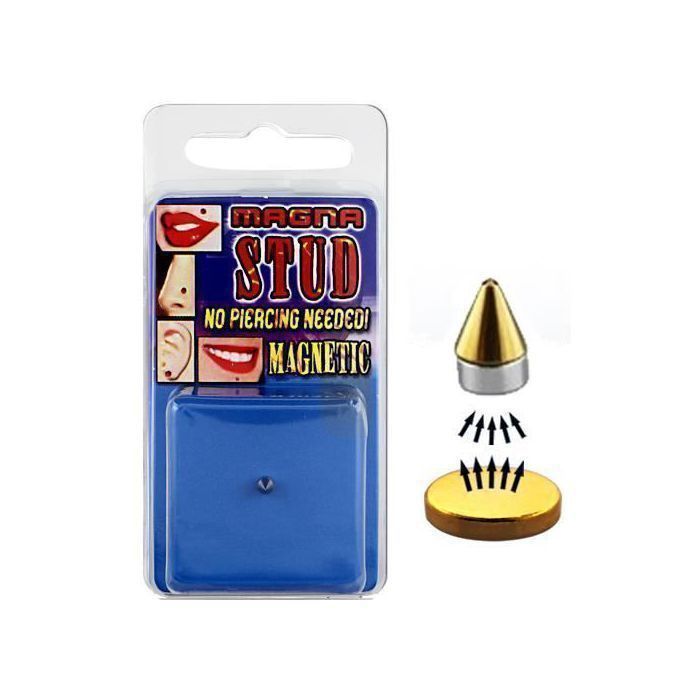 KODY PIERCING Faux Piercing Labret Lèvre Nez Oreille Stud Magnétique Doré Cône Spike Sans Perçage