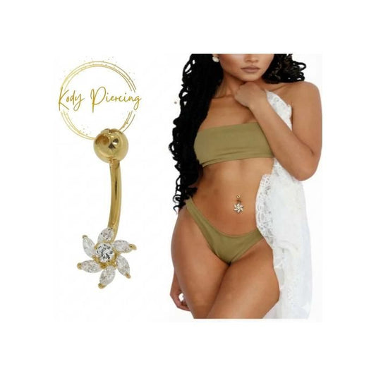 KODY PIERCING Piercing Nombril KODY PIERCING Or Jaune 14 Carats - Fleur Zircon Cubique - 14G 11 mm - Style Affirmé et Co