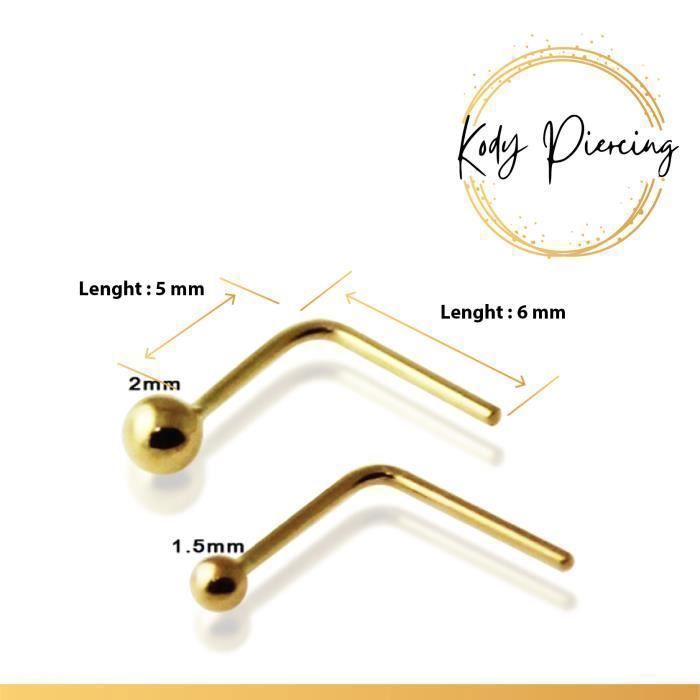KODY PIERCING Piercing Nez KODY PIERCING Or Jaune 14 Carats Boule 1,5 mm Tige L 22G - Simplicité Raffinée et Éclat Discr