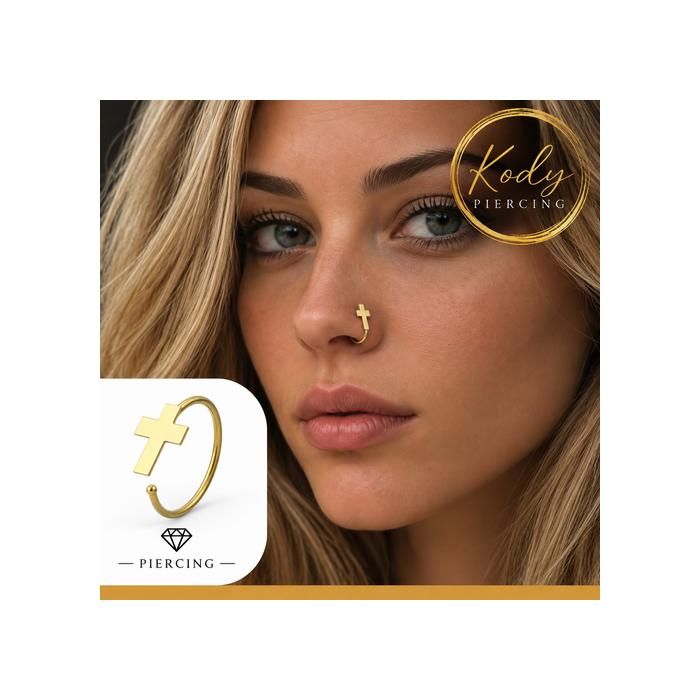KODY PIERCING Bague de Nez KODY PIERCING Or 14 Carats - Croix Plate - 22G 8 mm - Style Affirmé et Confort Ultime