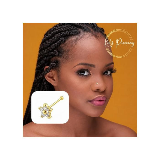 KODY PIERCING Piercing Nez KODY PIERCING Or 9 Carats Fleur Zircons Clairs - Douceur Florale et Éclat Lumineux