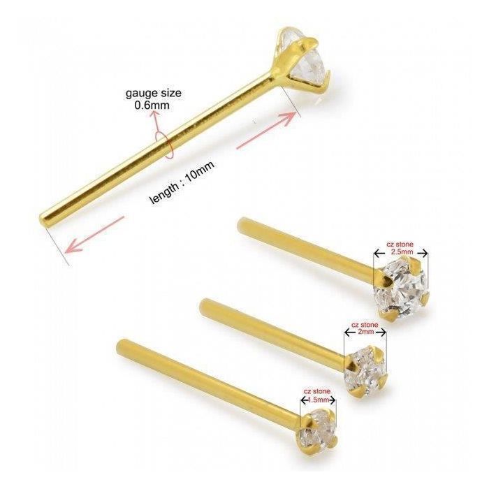 KODY PIERCING Clou de Nez - Bijou Pierre Précieuse - Or Massif 9K - Zircon Cubique 1.5mm - Femme - Jaune