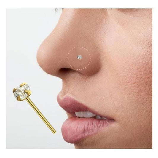 KODY PIERCING Clou de Nez - Bijou Pierre Précieuse - Or Massif 9K - Zircon Cubique 1.5mm - Femme - Jaune