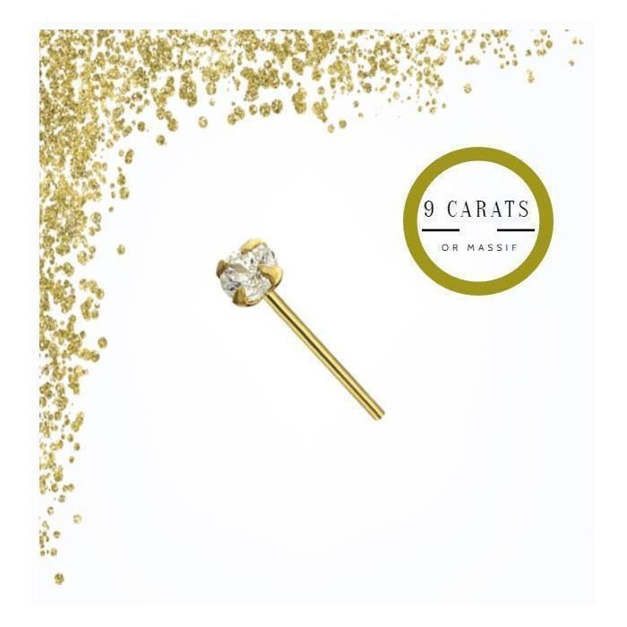 KODY PIERCING Clou de Nez - Bijou Pierre Précieuse - Or Massif 9K - Zircon Cubique 1.5mm - Femme - Jaune