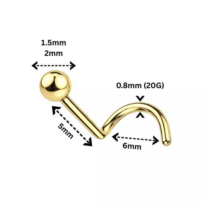 KODY PIERCING Bijou Nez KODY PIERCING Or Jaune 9 Carats Bille Pleine 2 mm L-Shape 6 mm 20G - Simplicité Dorée et Éléganc