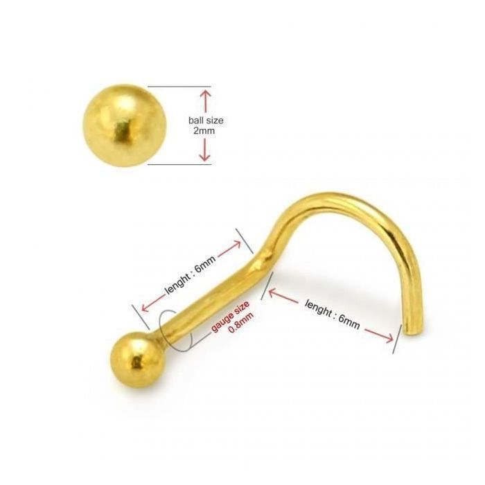 KODY PIERCING Bijou Nez KODY PIERCING Or Jaune 9 Carats Bille Pleine 2 mm L-Shape 6 mm 20G - Simplicité Dorée et Éléganc