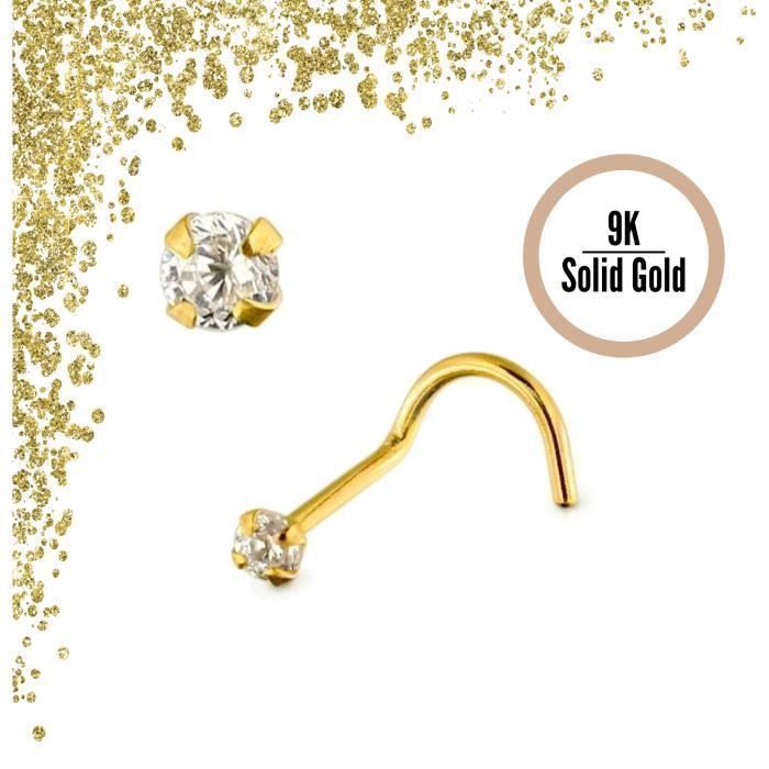 KODY PIERCING Bijou Nez KODY PIERCING Or Jaune 9 Carats CZ 2.5 mm L-Shape 6 mm 20G - Éclat Intense et Raffinement Souver