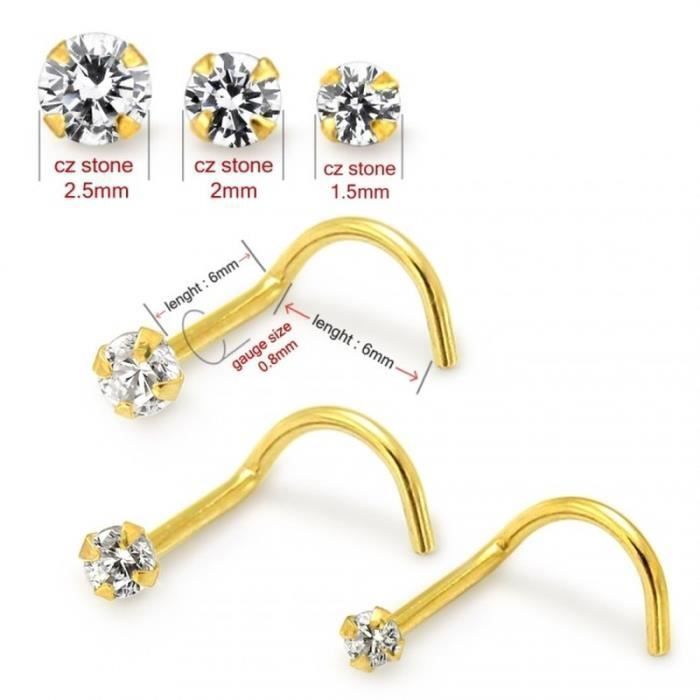 KODY PIERCING Bijou Nez KODY PIERCING Or Jaune 9 Carats CZ 2.5 mm L-Shape 6 mm 20G - Éclat Intense et Raffinement Souver