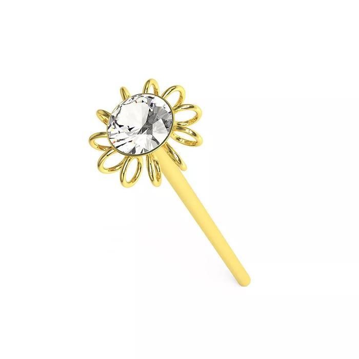 KODY PIERCING Piercing Nez Or Massif 9 Carats Fleur Zircon Cubique 22G 10 mm - Raffinement Floral et Pureté Lumineuse