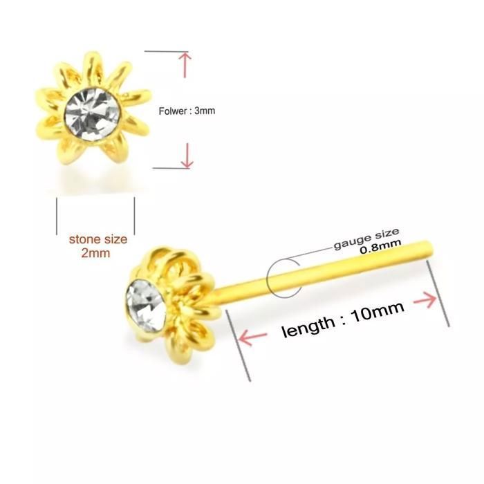 KODY PIERCING Piercing Nez Or Massif 9 Carats Fleur Zircon Cubique 22G 10 mm - Raffinement Floral et Pureté Lumineuse