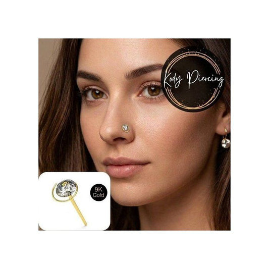 KODY PIERCING Piercing Nez Or 9 Carats Bobine Zircon Cubique 22G 10 mm - Pureté Cristalline et Grâce Souveraine