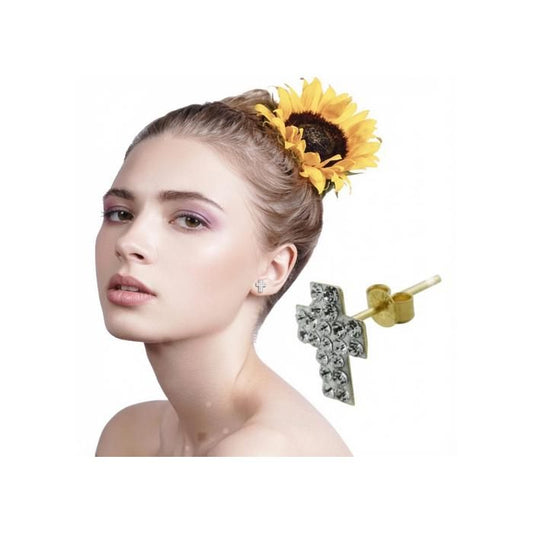 KODY PIERCING Boucles d'Oreilles KODY PIERCING Croix Pavé Zircons Or 9 Carats - Éclat Mystique et Raffinement Spirituel