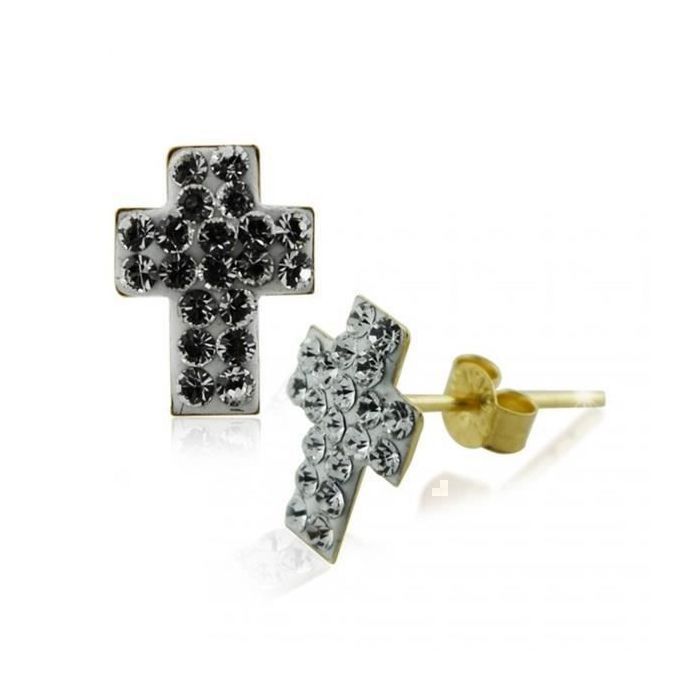KODY PIERCING Boucles d'Oreilles KODY PIERCING Croix Pavé Zircons Or 9 Carats - Éclat Mystique et Raffinement Spirituel