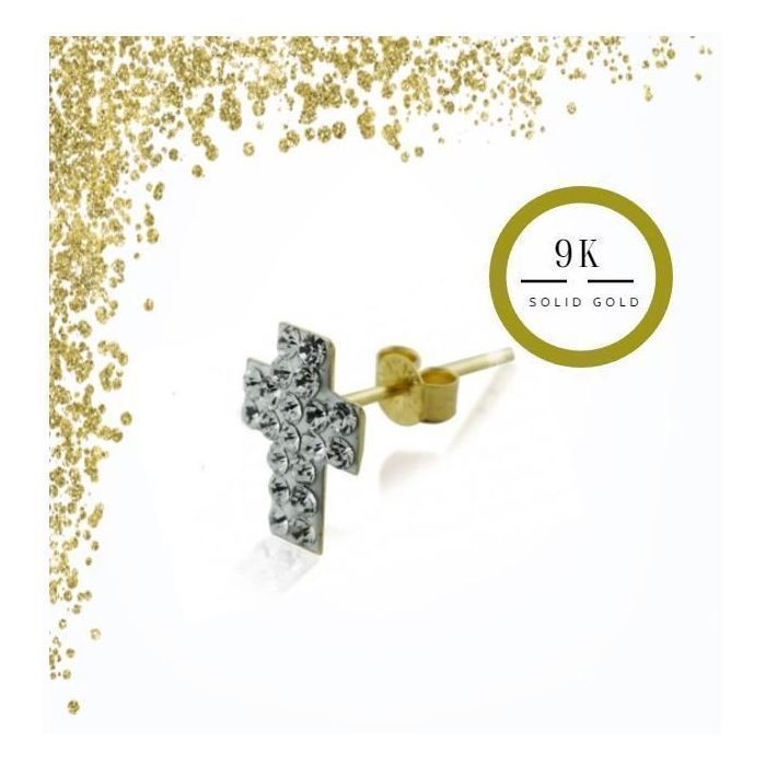 KODY PIERCING Boucles d'Oreilles KODY PIERCING Croix Pavé Zircons Or 9 Carats - Éclat Mystique et Raffinement Spirituel