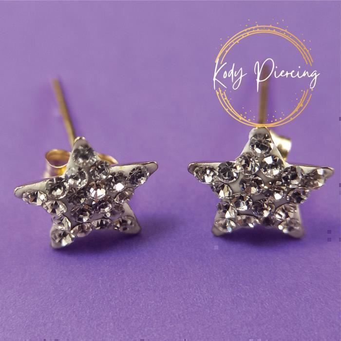 KODY PIERCING Boucles d'Oreilles KODY PIERCING Étoile Pavé Zircons Or 9 Carats - Éclat Céleste et Raffinement Scintillan