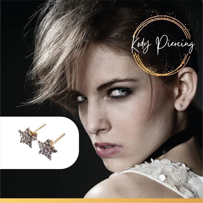 KODY PIERCING Boucles d'Oreilles KODY PIERCING Étoile Pavé Zircons Or 9 Carats - Éclat Céleste et Raffinement Scintillan
