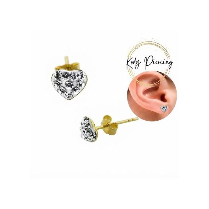 KODY PIERCING Boucles d'Oreilles KODY PIERCING Coeur Pavé Zircons Or 9 Carats - Éclat Scintillant et Raffinement Romanti