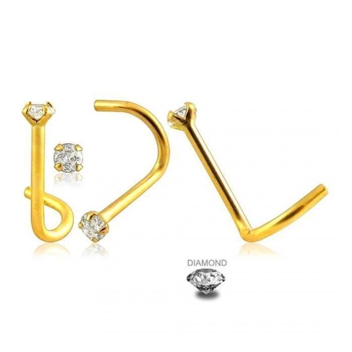 KODY PIERCING Piercing Nez KODY PIERCING Or Massif 14 Carats - Diamant Véritable 2 mm Serti - Style Affirmé et Confort U