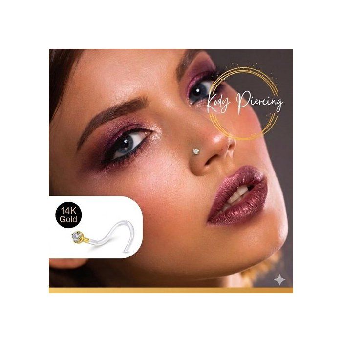 KODY PIERCING Piercing Nez - Plastique Flexible - Or 14 Carats - Zircon Cubique 2.3mm - Jaune - Brillance Raffinée et Ad