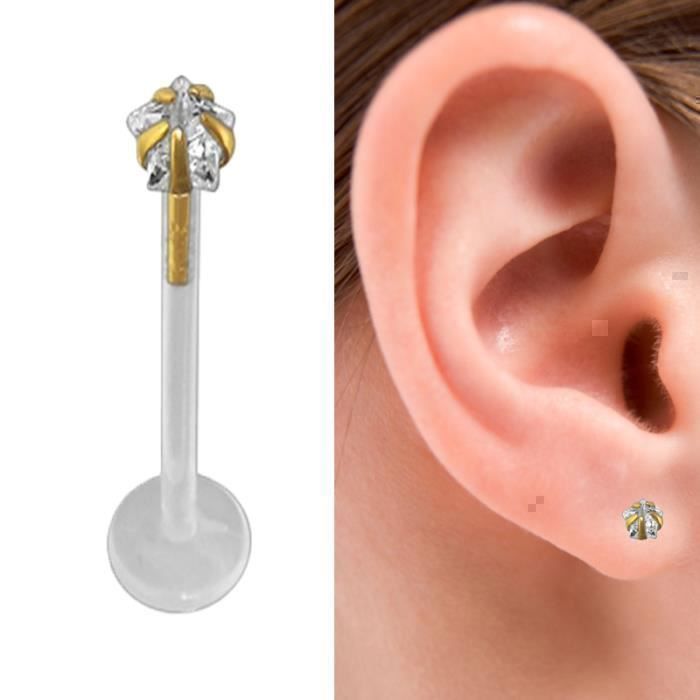 KODY PIERCING Bijou Labret Lèvres Tête Zircon Étoilée CZ 3 mm Or 14 Carats - Luxe Discret et Ultra-Confort KODY PIERCING