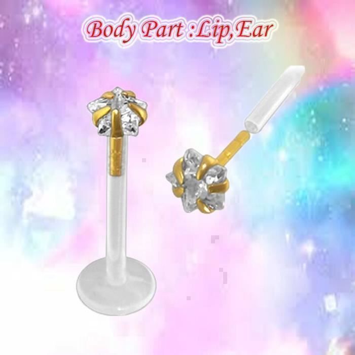 KODY PIERCING Bijou Labret Lèvres Tête Zircon Étoilée CZ 3 mm Or 14 Carats - Luxe Discret et Ultra-Confort KODY PIERCING