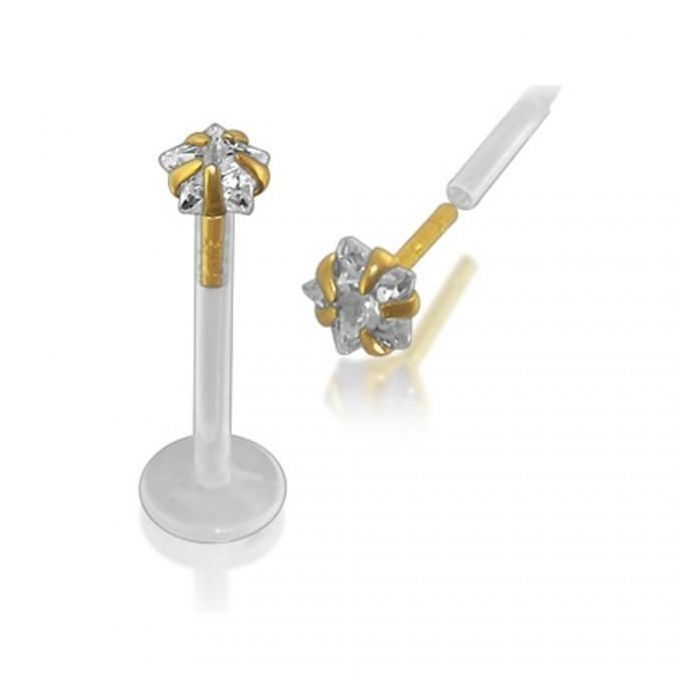 KODY PIERCING Bijou Labret Lèvres Tête Zircon Étoilée CZ 3 mm Or 14 Carats - Luxe Discret et Ultra-Confort KODY PIERCING