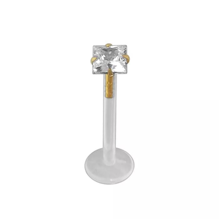 KODY PIERCING Bijou Labret Lèvres Tête Zircon CZ Carrée 1,5 mm Or 14 Carats - Raffinement et Confort Absolu KODY PIERCIN
