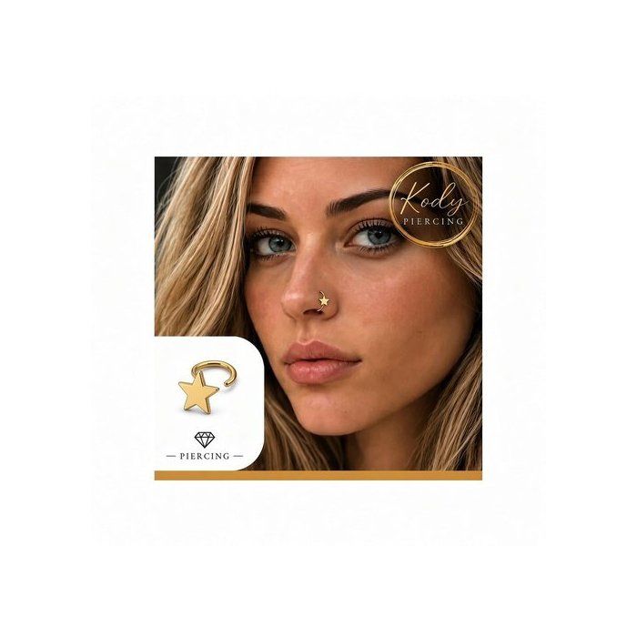 KODY PIERCING Anneau Nez KODY PIERCING Or Jaune 14 Carats - Étoile - 22G 8 mm - Raffinement Bohème et Confort Parfait