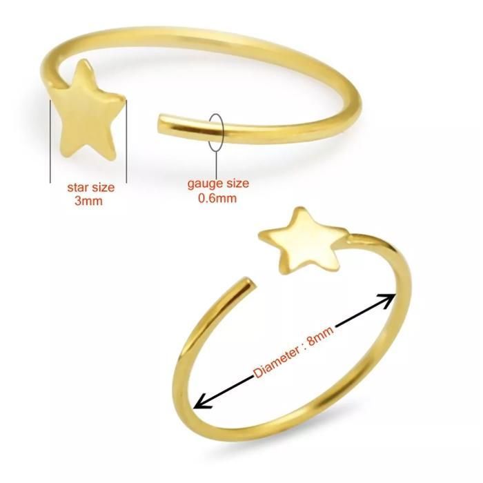 KODY PIERCING Anneau Nez KODY PIERCING Or Jaune 14 Carats - Étoile - 22G 8 mm - Raffinement Bohème et Confort Parfait