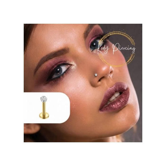 KODY PIERCING Labret Or Jaune 14 Carats - Diamant Serti 1,5 mm - Style Affirmé et Confort Maximal