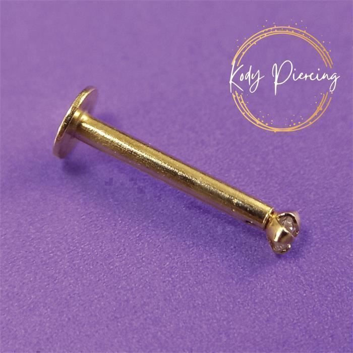 KODY PIERCING Labret Or Jaune 14 Carats - Diamant Serti 1,5 mm - Style Affirmé et Confort Maximal