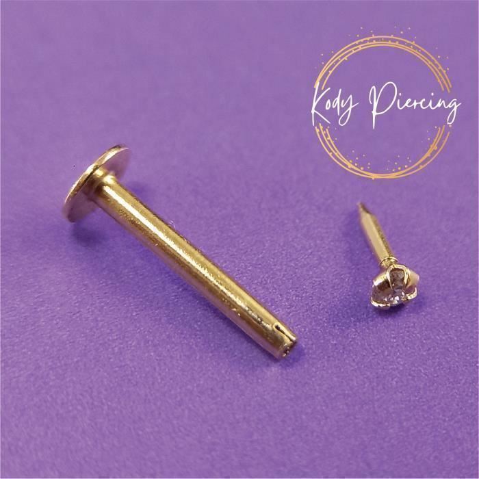 KODY PIERCING Labret Or Jaune 14 Carats - Diamant Serti 1,5 mm - Style Affirmé et Confort Maximal