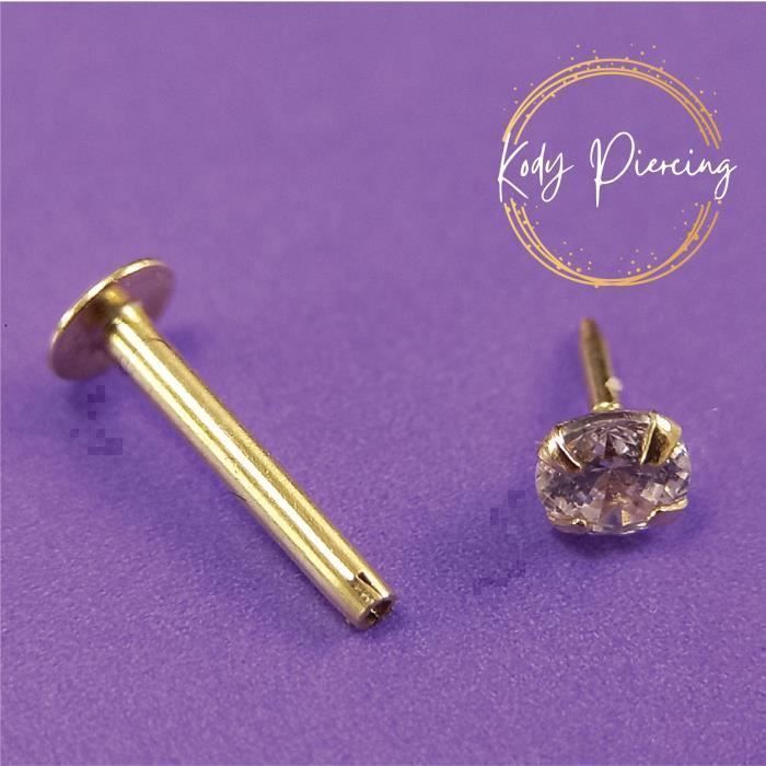 KODY PIERCING Piercing Labret de Lèvre - Tête Or 14 Carats Jaune Massif - Cristal 2mm - Élégance Poétique et Légèreté Ab