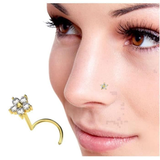 KODY PIERCING Bijou Piercing Nez Or 14 Carats Jaune Massif Fleur Zircon Cubique CZ - 20G 6 mm - Douceur Florale et Éclat