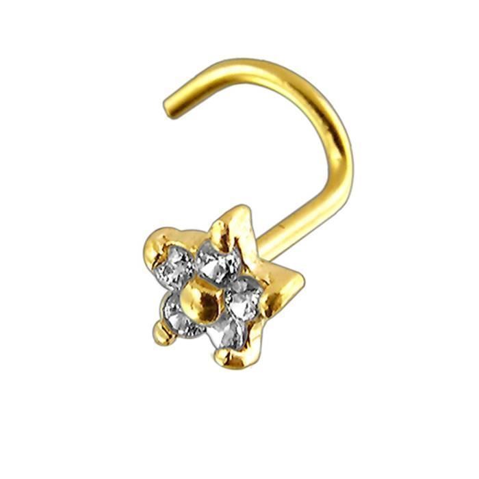 KODY PIERCING Bijou Piercing Nez Or 14 Carats Jaune Massif Fleur Zircon Cubique CZ - 20G 6 mm - Douceur Florale et Éclat