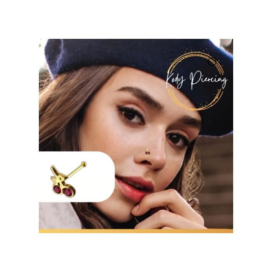 KODY PIERCING Piercing Nez Stud KODY PIERCING Or 14 Carats Cerises Zircon Rouge 5x4 mm 6 mm - Douceur Fruitée et Éclat G