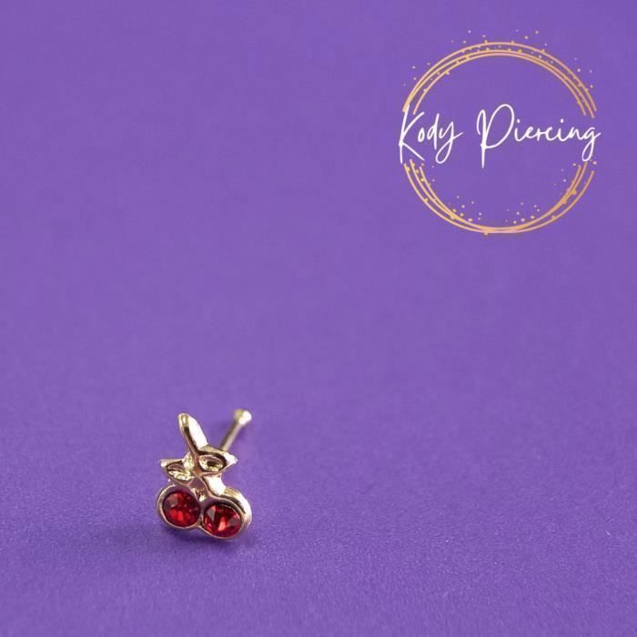 KODY PIERCING Piercing Nez Stud KODY PIERCING Or 14 Carats Cerises Zircon Rouge 5x4 mm 6 mm - Douceur Fruitée et Éclat G