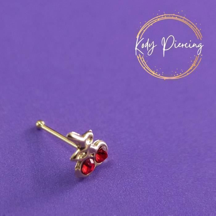 KODY PIERCING Piercing Nez Stud KODY PIERCING Or 14 Carats Cerises Zircon Rouge 5x4 mm 6 mm - Douceur Fruitée et Éclat G