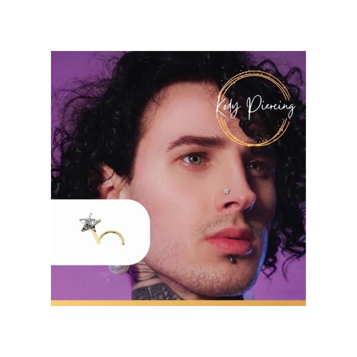 KODY PIERCING Piercing Nez KODY PIERCING Tige Courbée Or 14K Étoile Zircon 3mm 20G - Raffinement Bohème et Confort Parfa