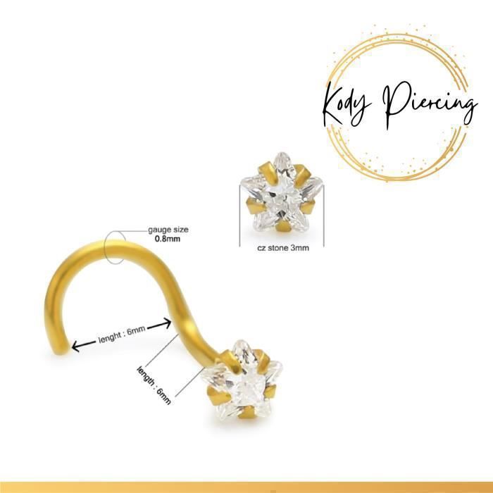 KODY PIERCING Piercing Nez KODY PIERCING Tige Courbée Or 14K Étoile Zircon 3mm 20G - Raffinement Bohème et Confort Parfa