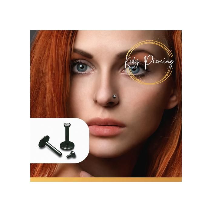 KODY PIERCING Piercing Labret Cristal Noir Anodisé Tige 10mm