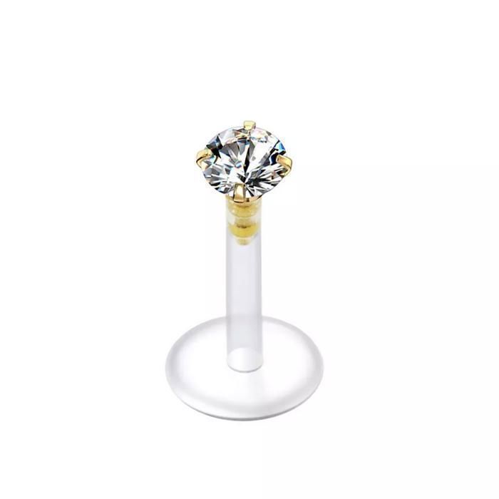 KODY PIERCING Piercing Labret Bioflex Cristal Rond Serti en Plaqué Or Tige 6mm