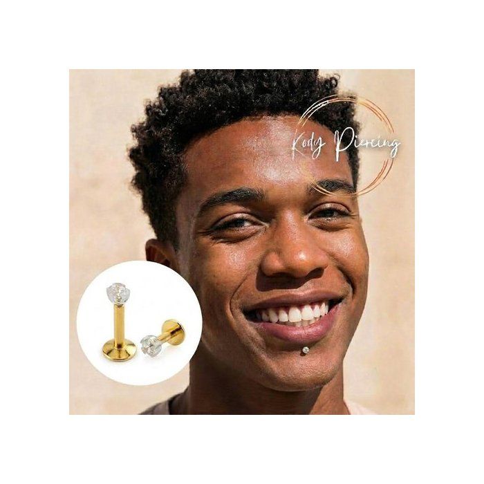 KODY PIERCING Labret Or Anodisé Cristal Serti en Bioflex Tige 10mm