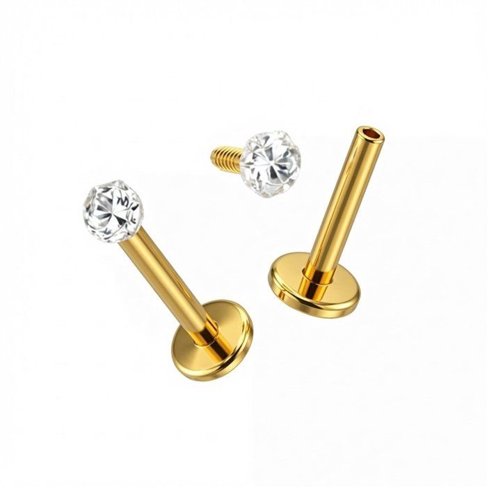 KODY PIERCING Labret Or Anodisé Cristal Serti en Bioflex Tige 10mm