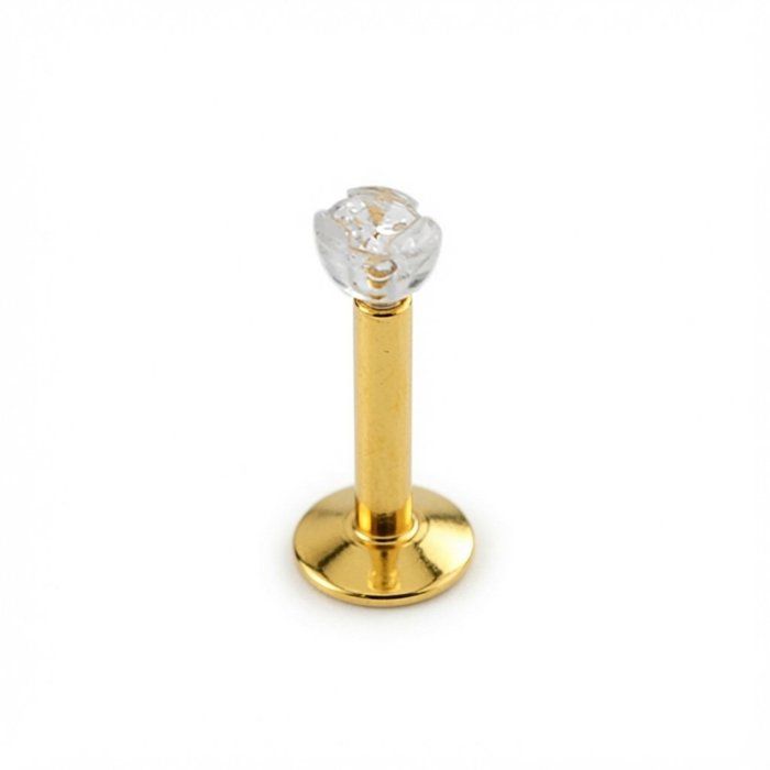 KODY PIERCING Labret Or Anodisé Cristal Serti en Bioflex Tige 10mm