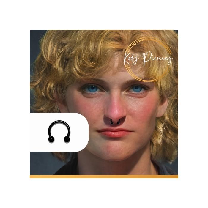 KODY PIERCING Labret Anneau Fer a Cheval Noir Anodisé Boule Diamètre 10mm